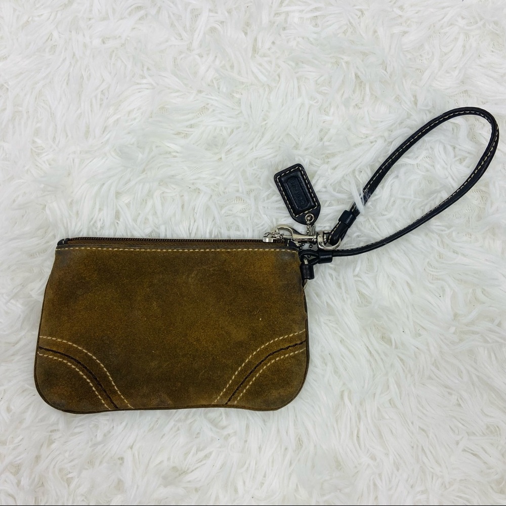 COACH brown suede leather small clutch wrist wallet - Picture 7 of 14